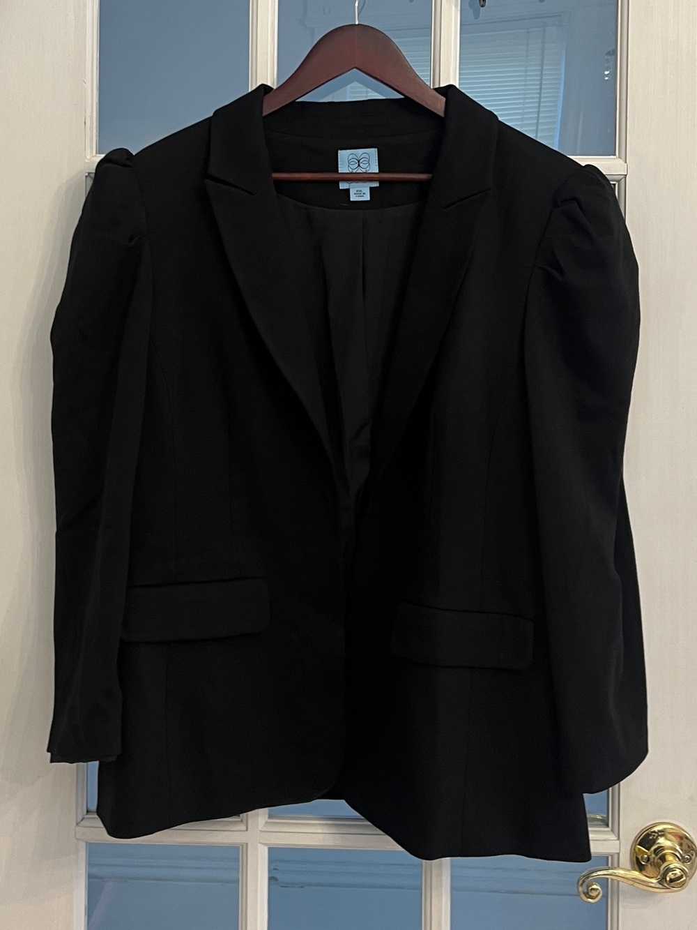CECE Women’s Puff-Shoulder Open Front Ponte Blazer Rich Black XXL